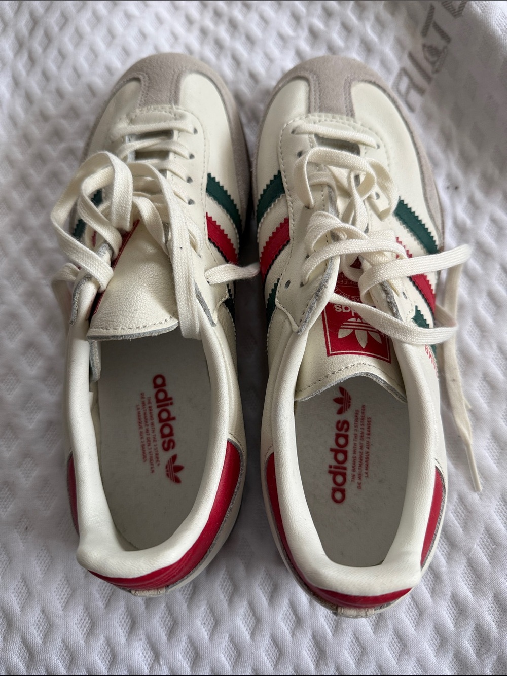adidas Cream Sneakers with Red & Green Stripes